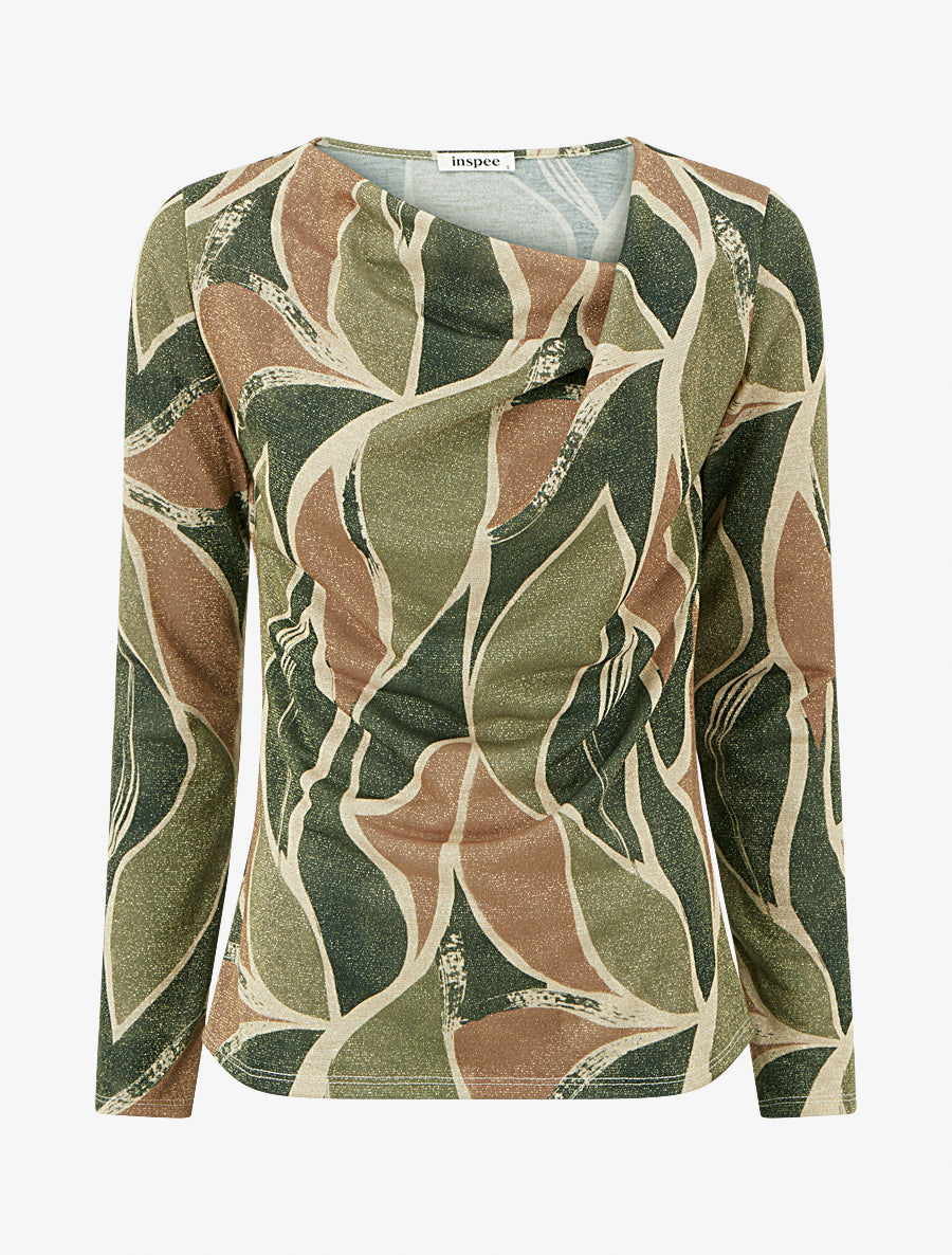 Top droit irisé imprimé feuilles abstraites - Kaki - 1