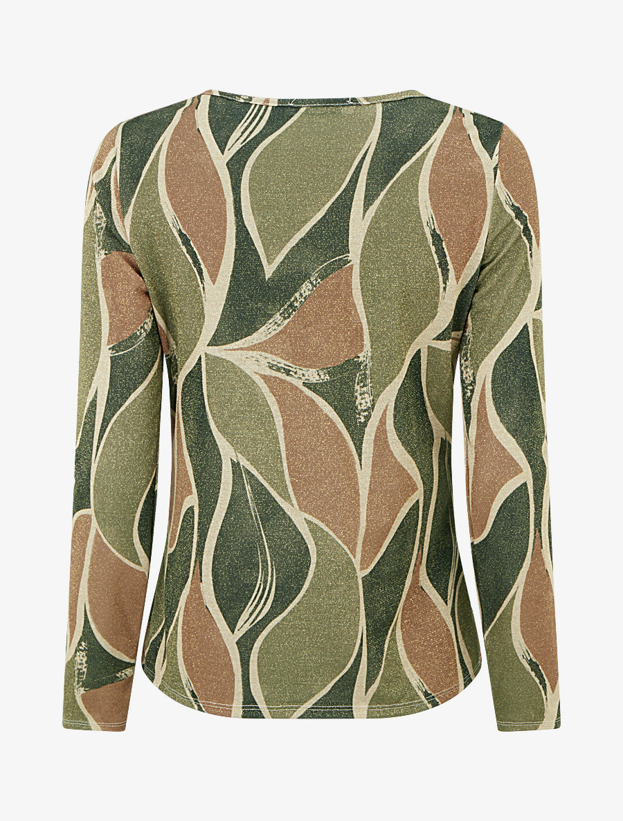 Top droit irisé imprimé feuilles abstraites - Kaki - 2