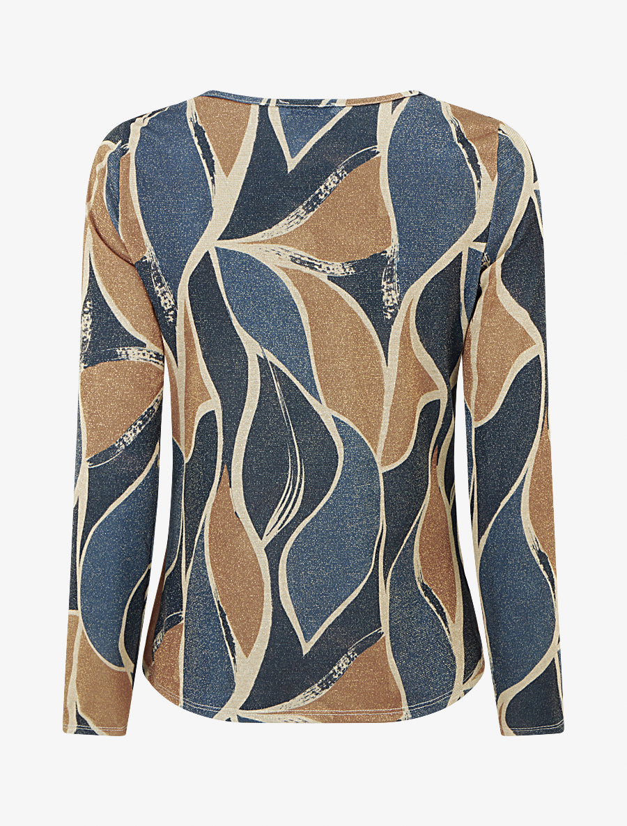 Top droit irisé imprimé feuilles abstraites - Marine - 2