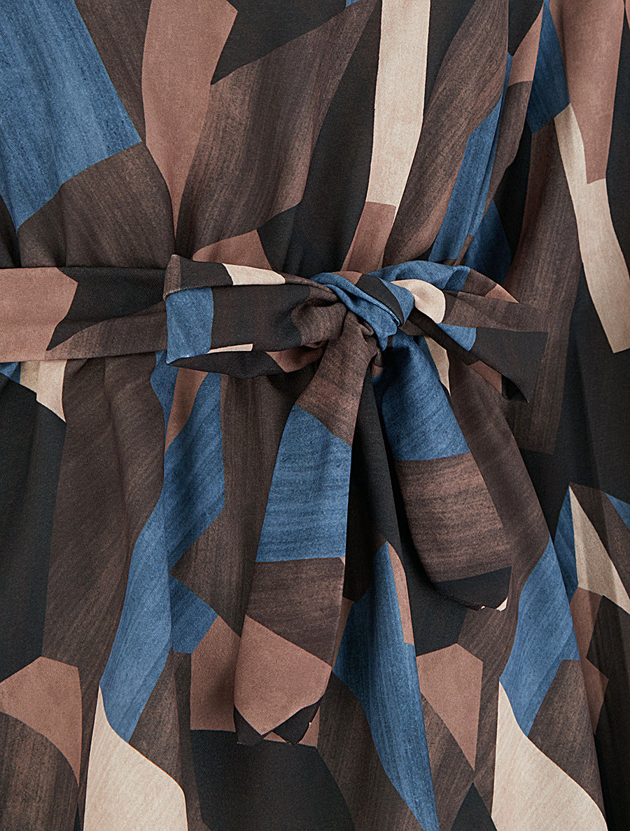 Blouse péplum à imprimé abstrait - Marron - 3