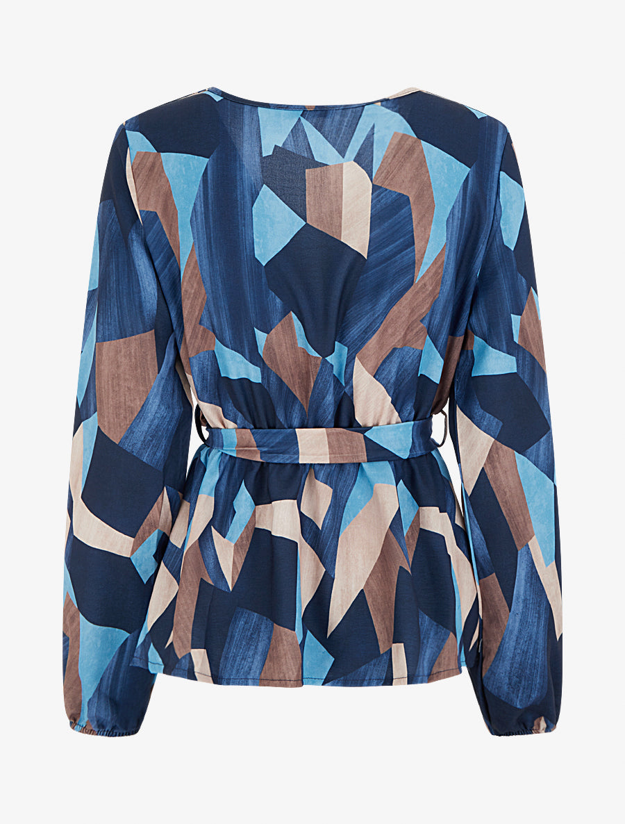 Blouse péplum à imprimé abstrait - Marine - 2