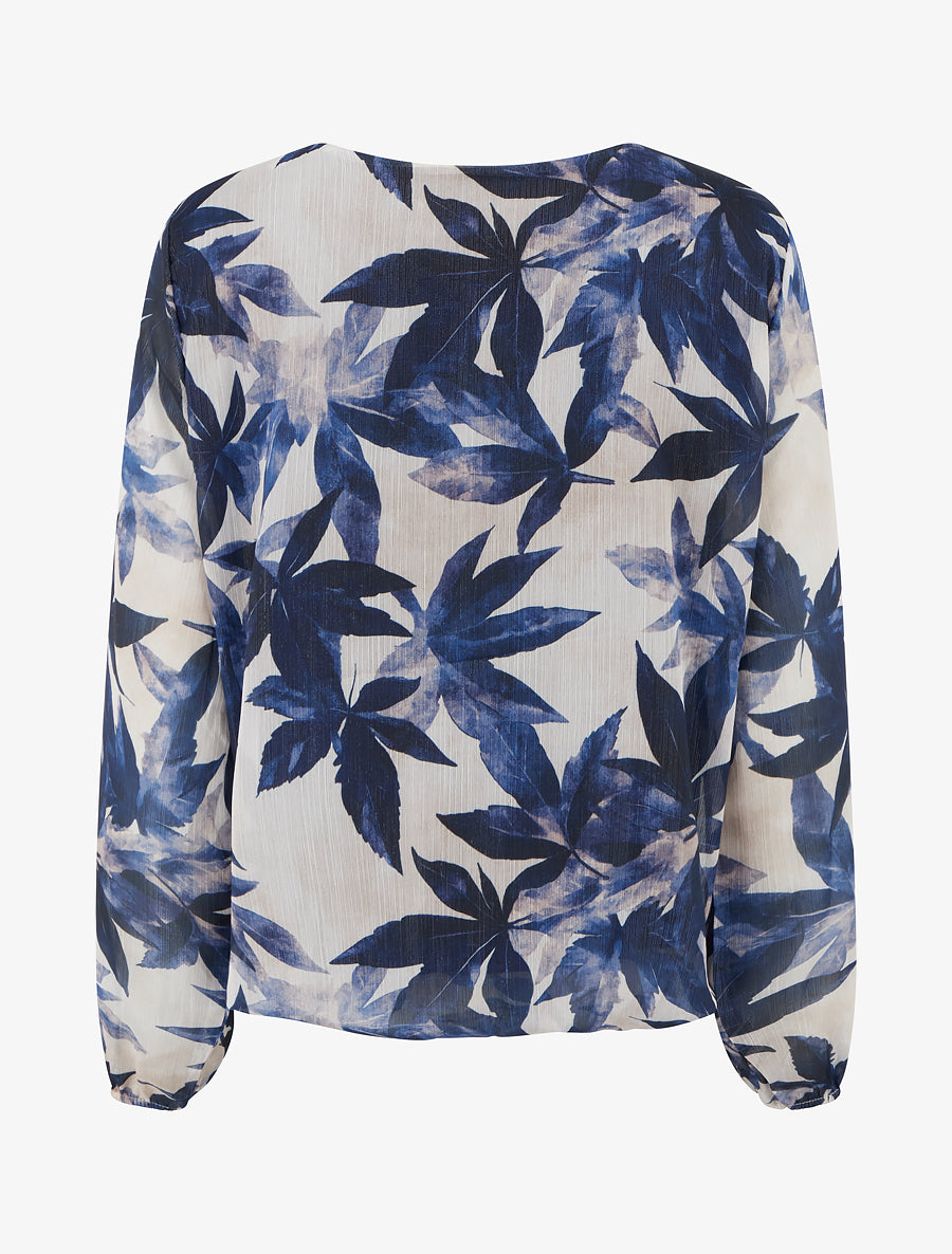 Top boule irisé imprimé feuilles - Marine - 2