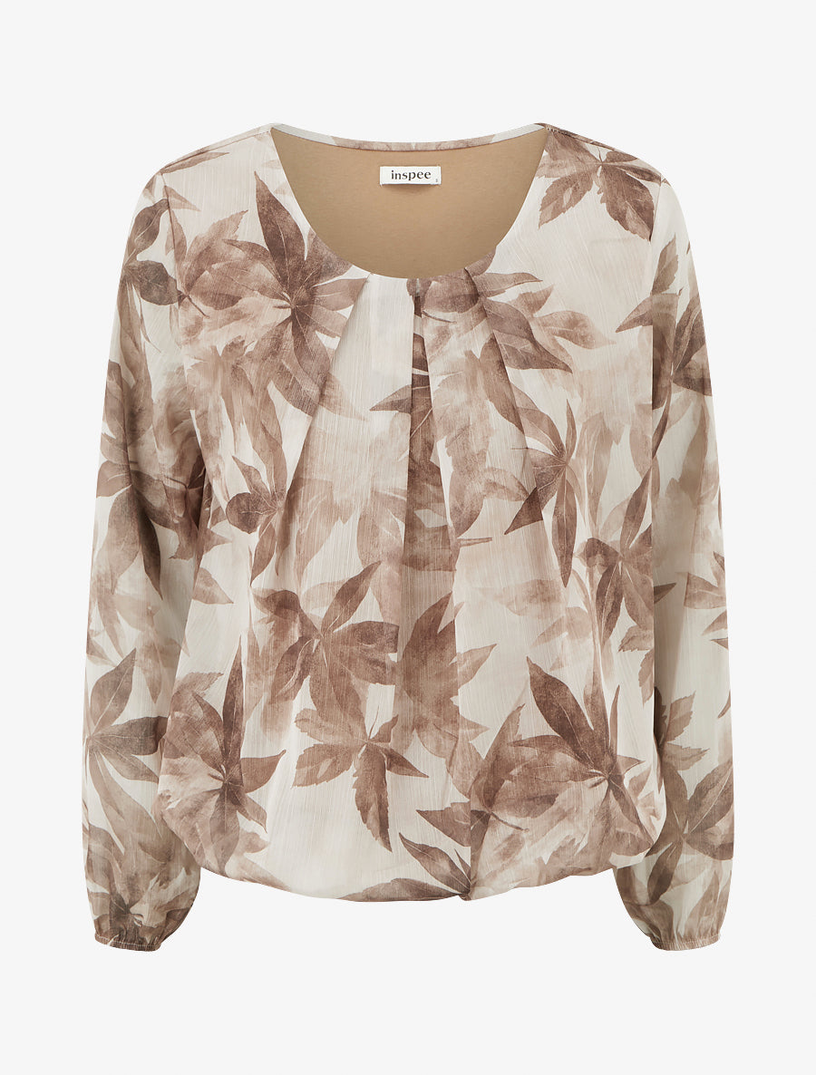 Top boule irisé imprimé feuilles - Taupe - 1