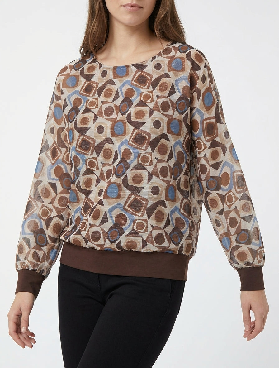 Blusa stampata retrò con dettaglio iridescente - Marrone