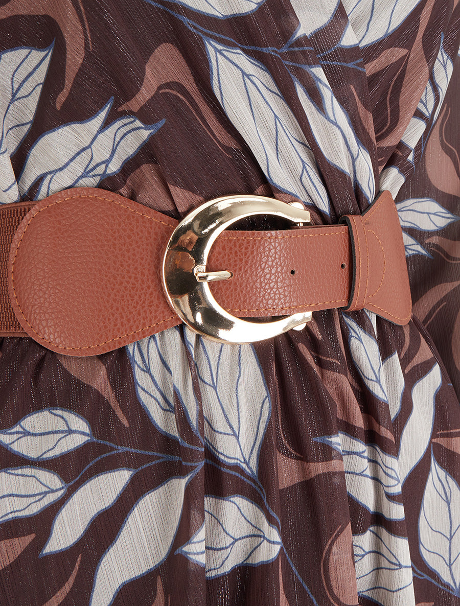 Robe irisée à imprimé feuillage - Marron - 3