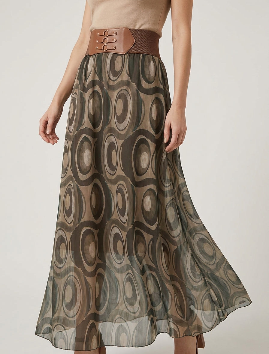 Gonna lunga in voile iridescente con stampa grafica - Talpa