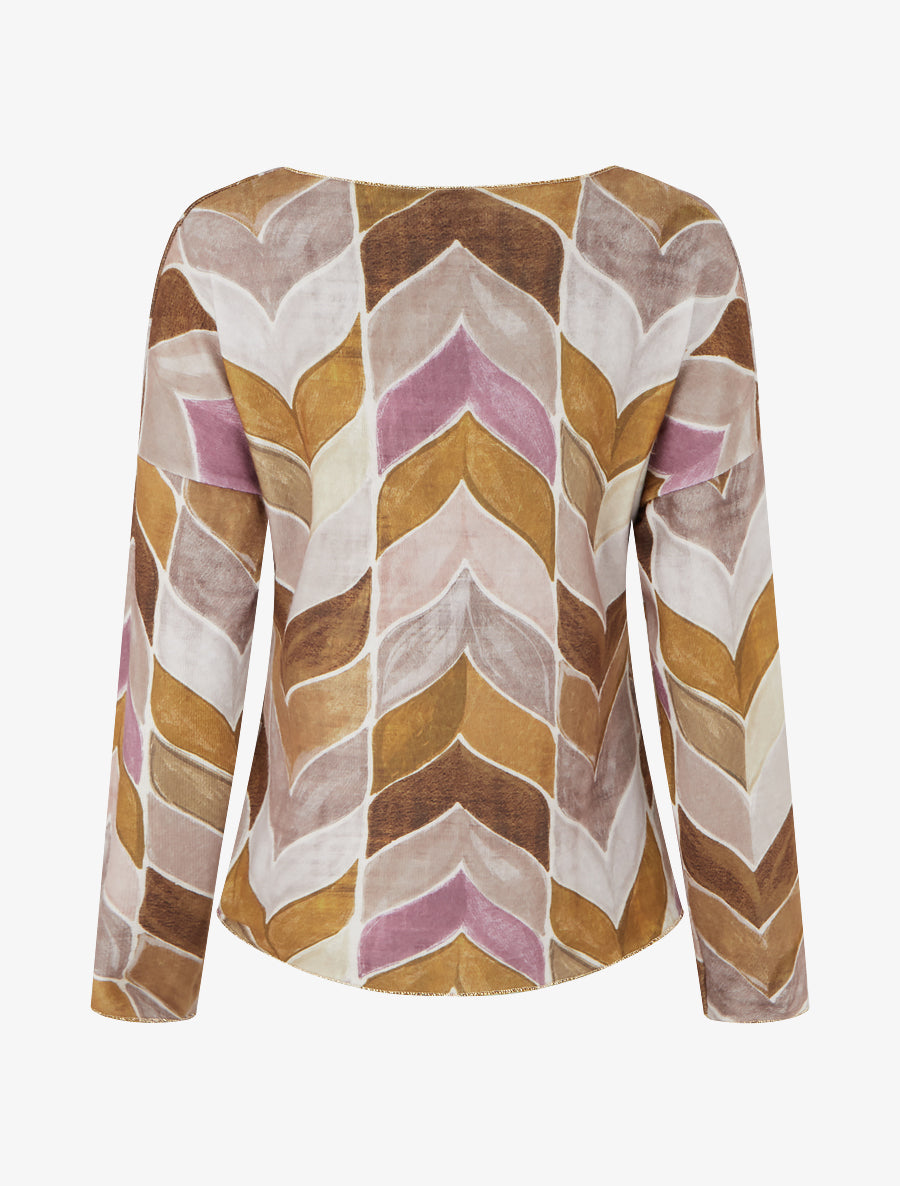 Pull fin imprimé chevron fantaisie - Moutarde - 2