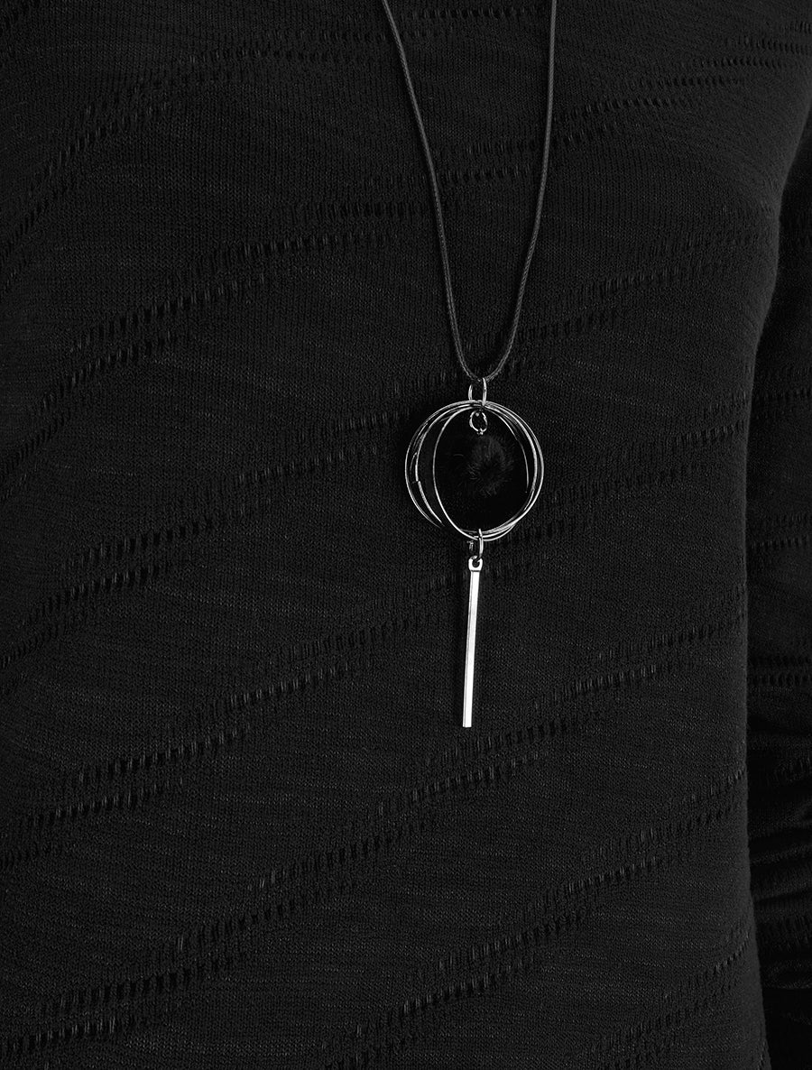 Pull texturé à col rond et doublure apparente - Noir - 3