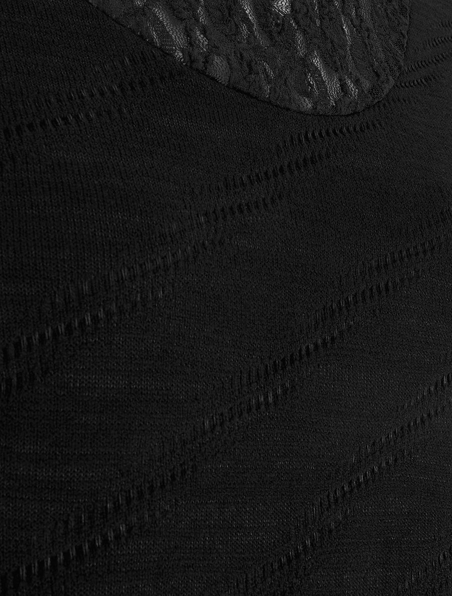 Pull droit à col et manches en dentelle - Noir - 3