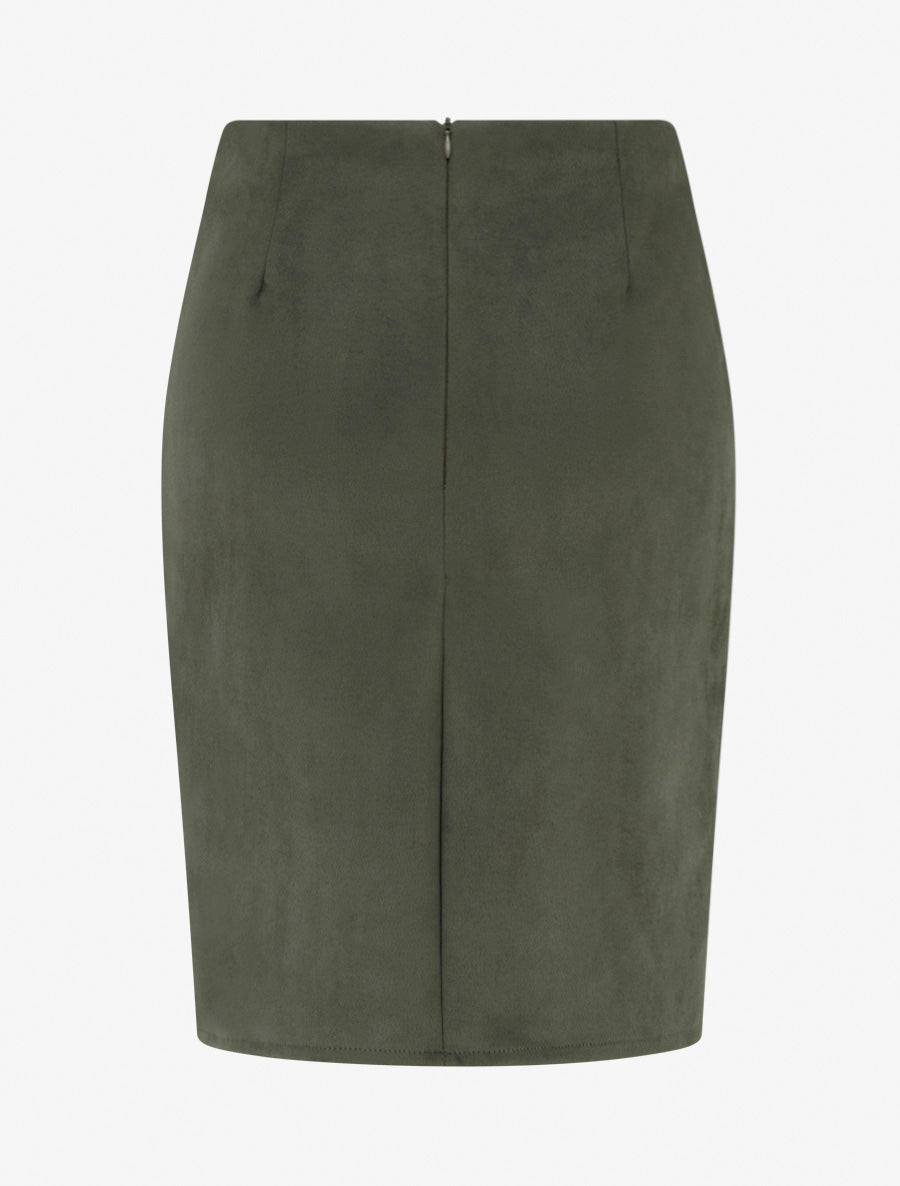 Jupe style portefeuille en suédine - Kaki - 2