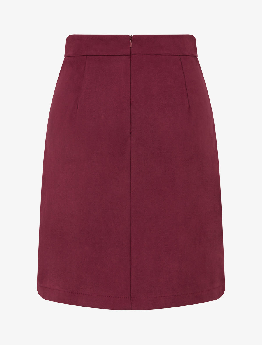 Gonna in suede stile portafoglio con bottoni - Bordeaux