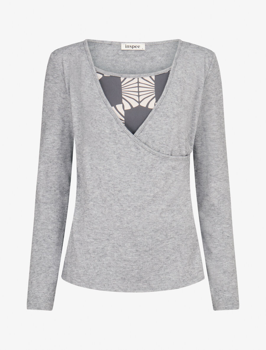 Maglia leggera con inserto a margherite stilizzate stampate Grigio  Inspee