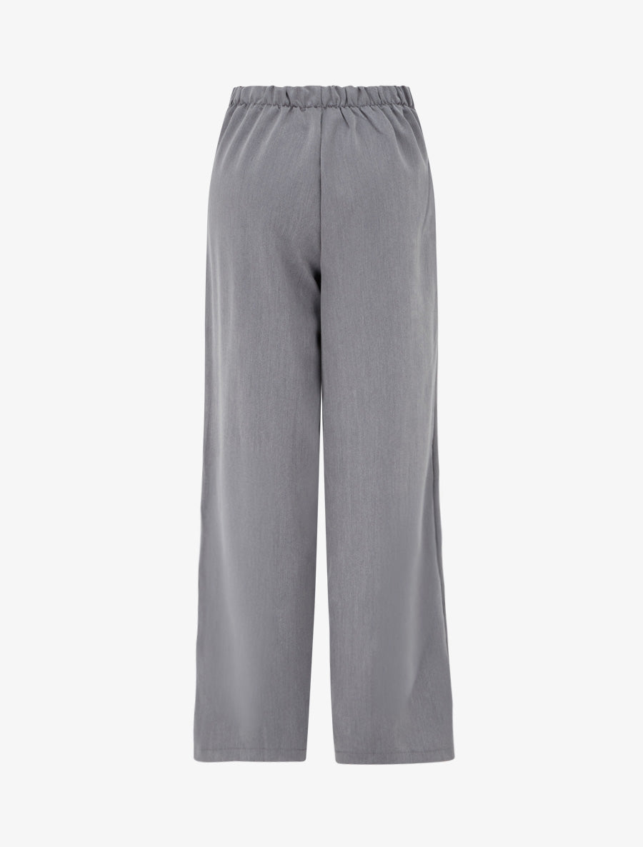 Pantalon ample taille haute à boutons décoratifs - Gris - 2