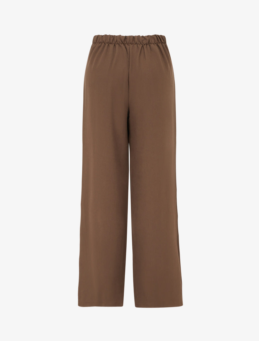 Pantalon ample taille haute à boutons décoratifs - Marron - 2