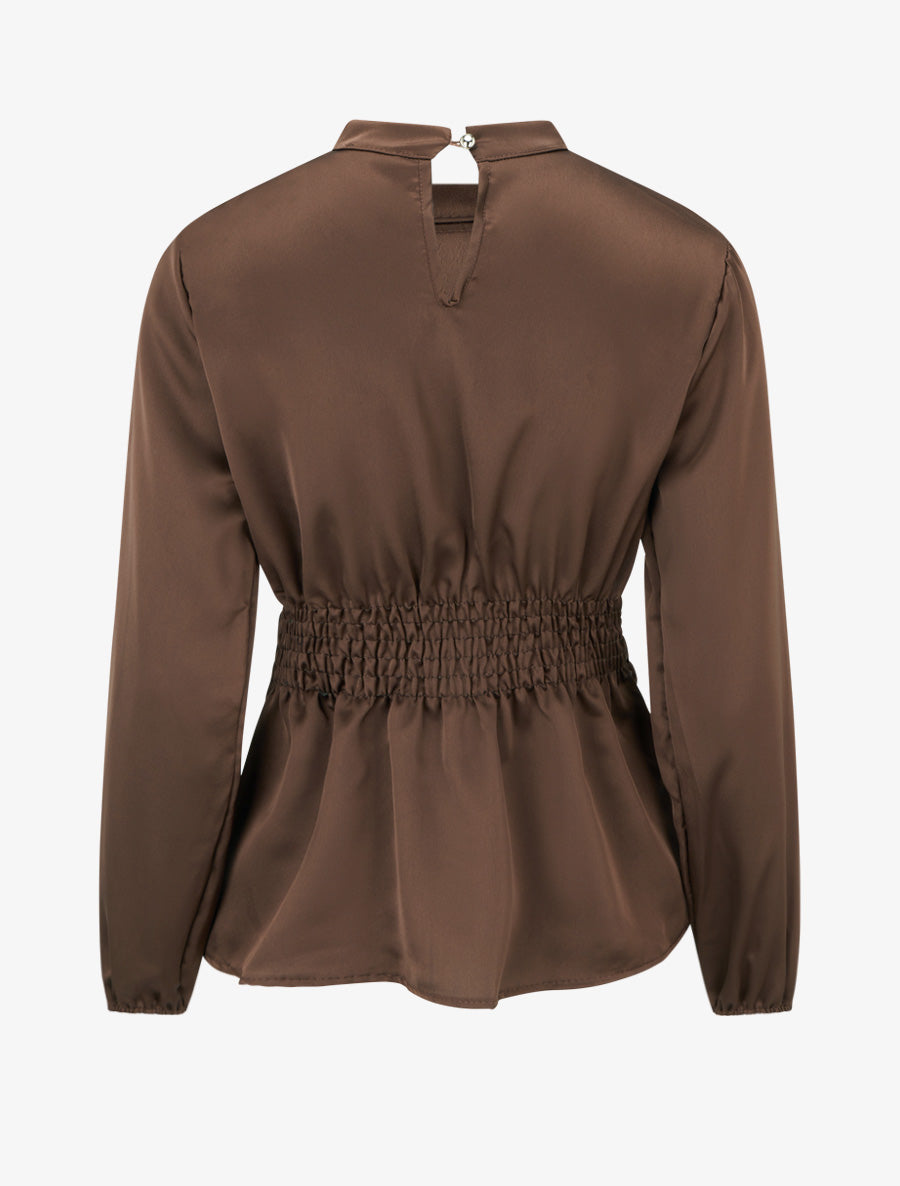 Top satiné à col montant et effet drapé - Marron - 2