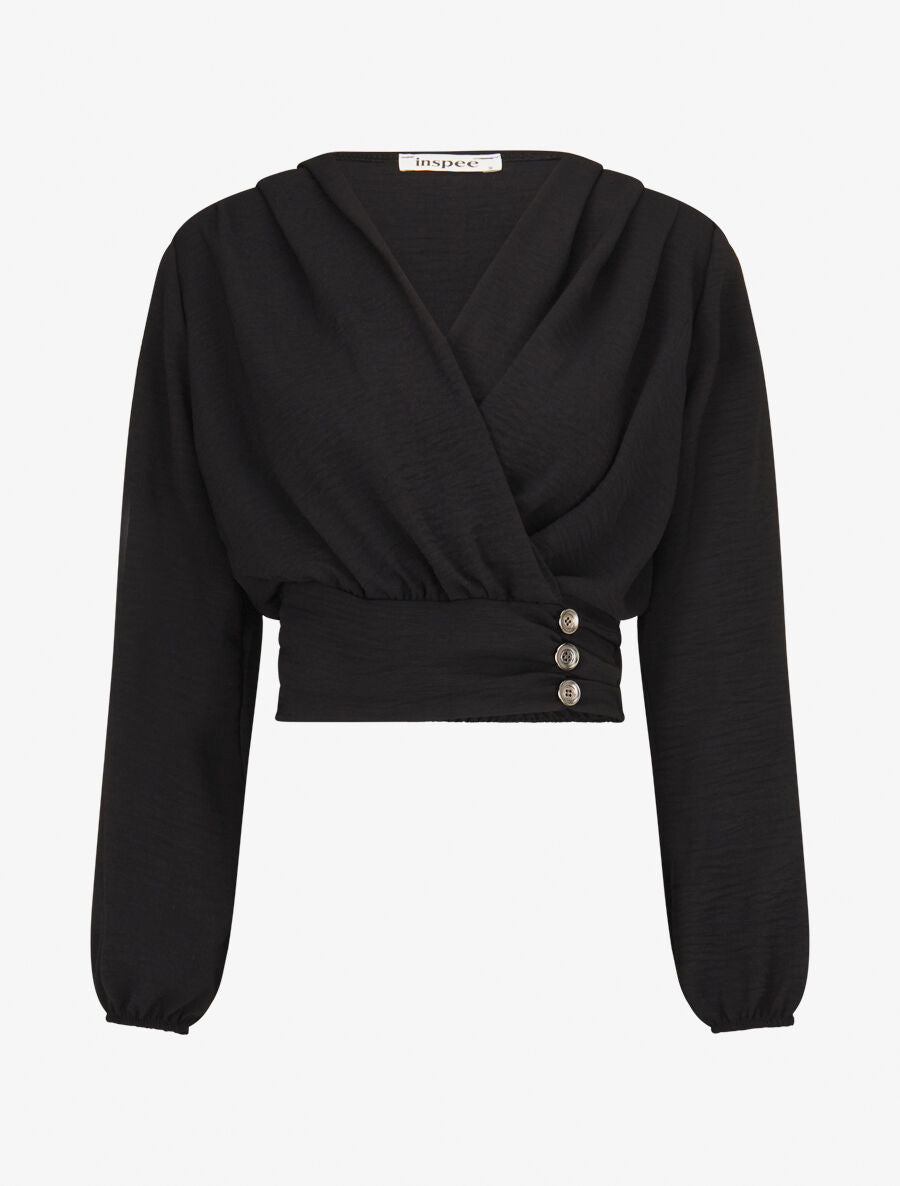 Crop top à col cache-coeur - Noir - 1
