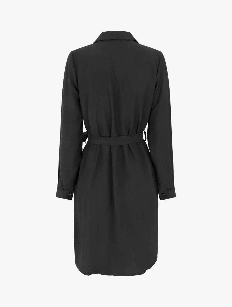 Robe chemise unie à nouer - Noir - 2