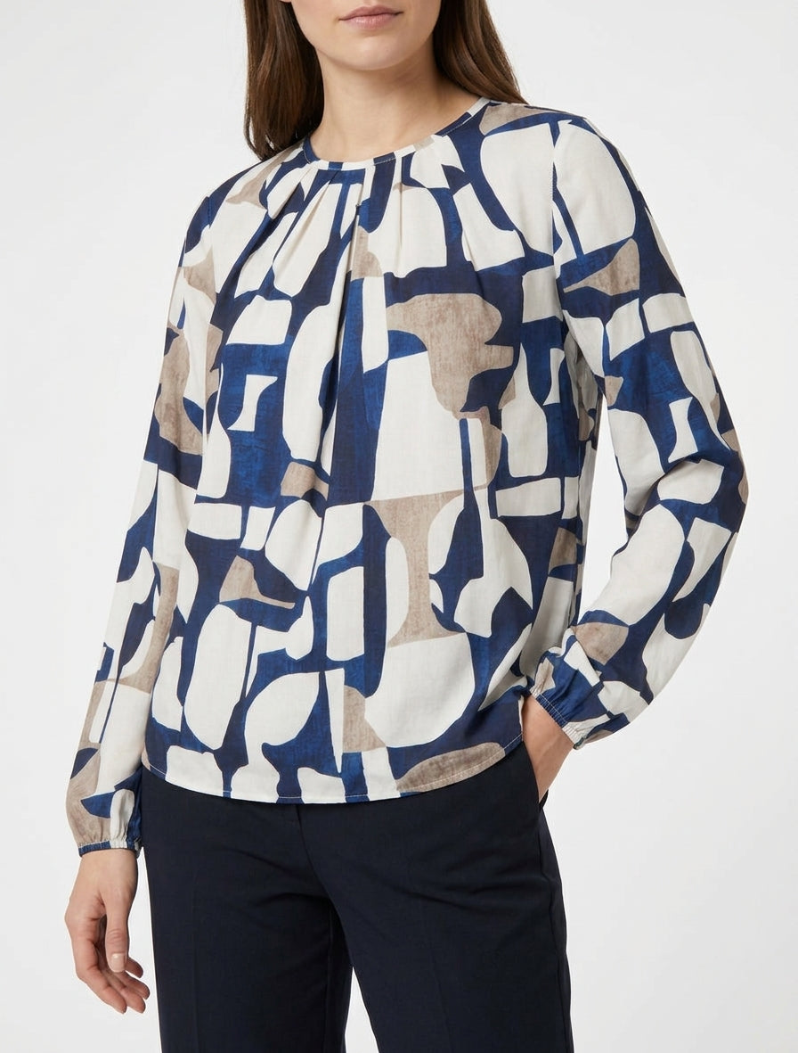 Blusa stampata retrò con collo rotondo - Marina