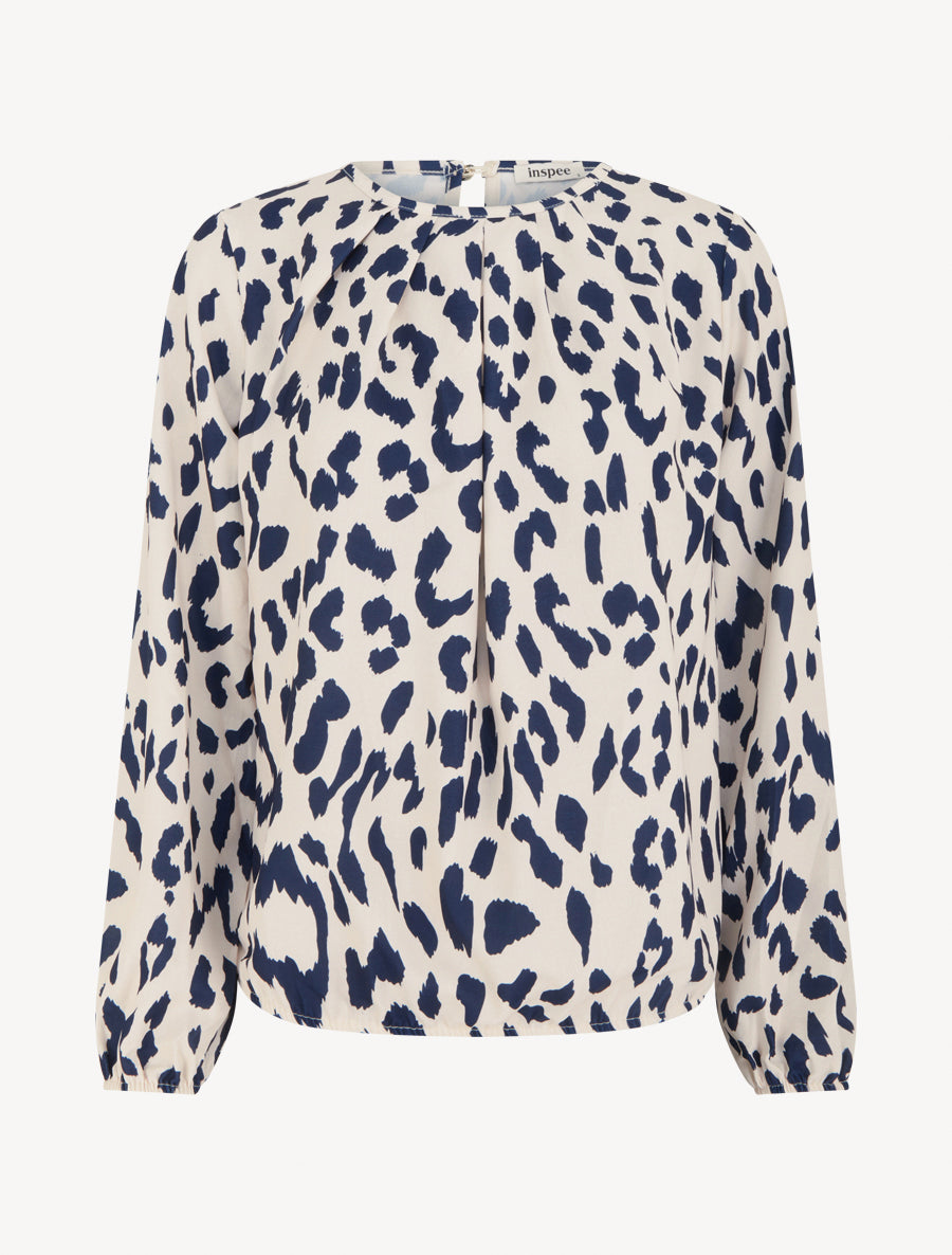 Blouse imprimé vache à col rond - Marine - 1