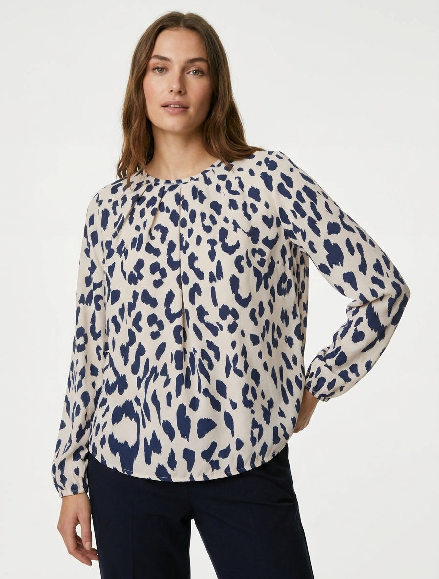 Blusa stampata mucca con scollo rotondo - Marina