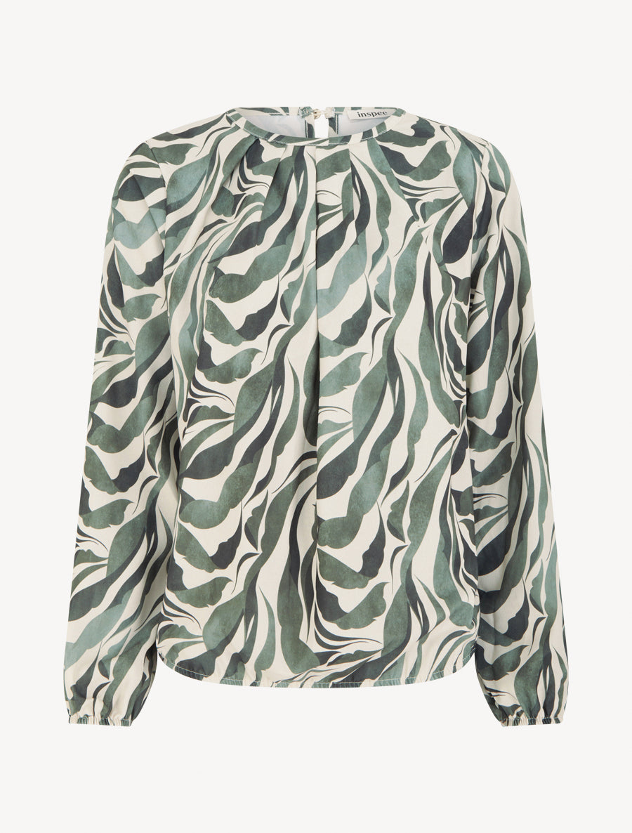 Blouse imprimé abstrait à col rond - Kaki - 1