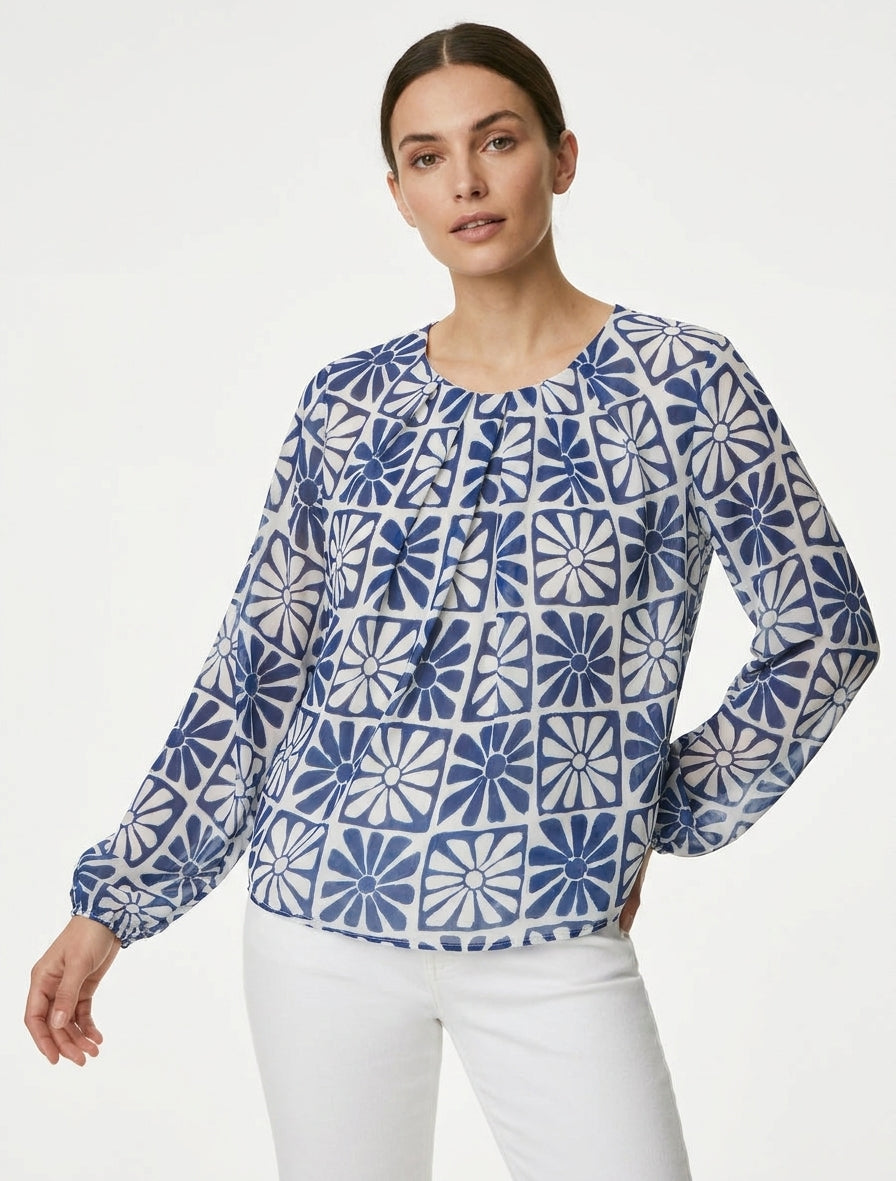 Top a maniche lunghe con stampa margherite - Marina