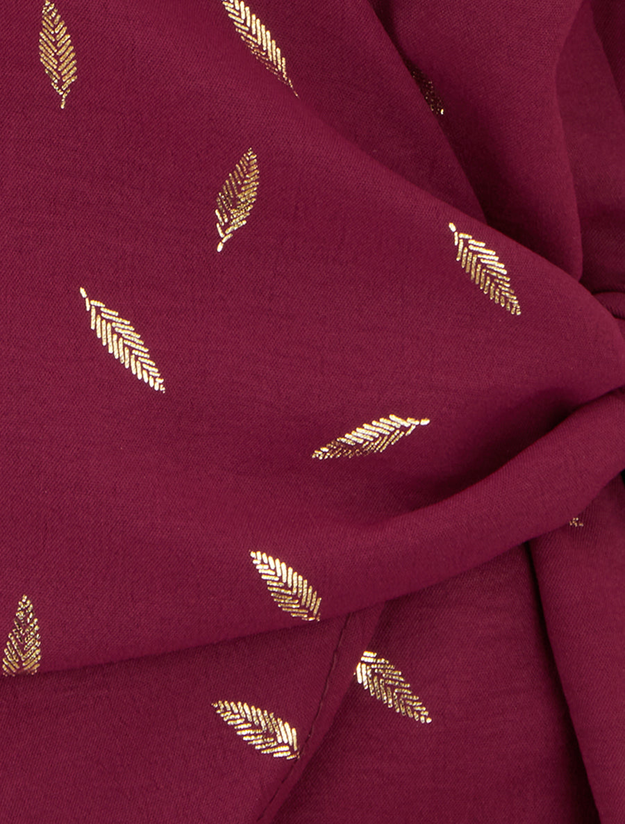Top stile portafoglio con piume iridescenti - Bordeaux