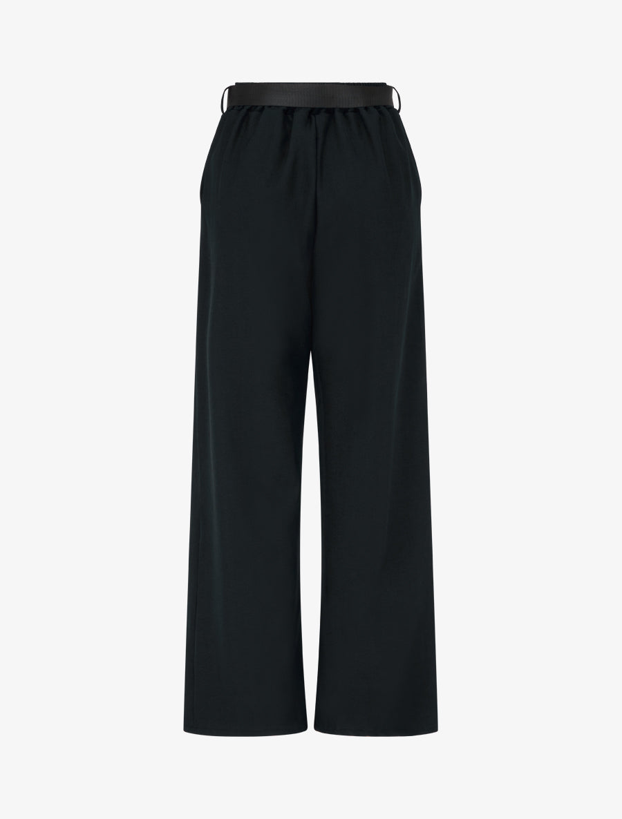 Pantalon ample à taille haute et ceinture style foulard - Noir - 2