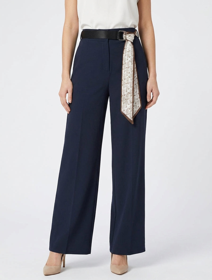 Pantaloni ampi a vita alta con cintura stile foulard. - Marina