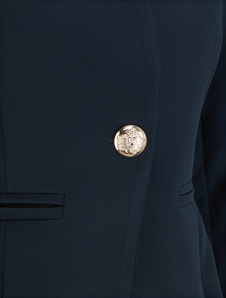 Veste un bouton à épaulettes et col rond - Marine - 3