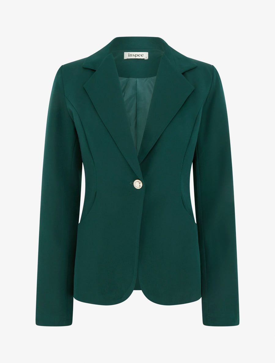 Blazer cintré à un bouton et épaulettes - Vert foncé - 1