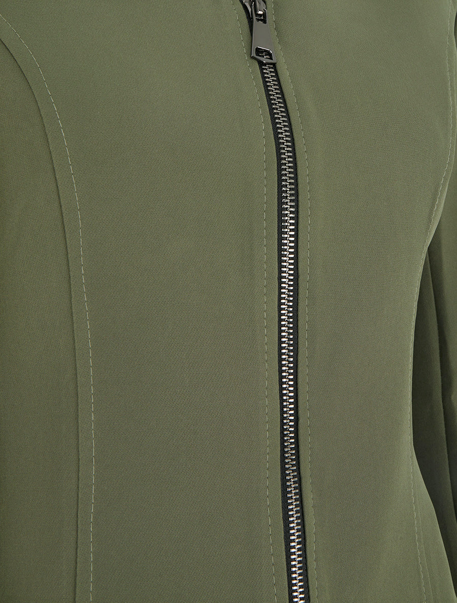 Veste cintrée à épaulettes et zip - Kaki - 3