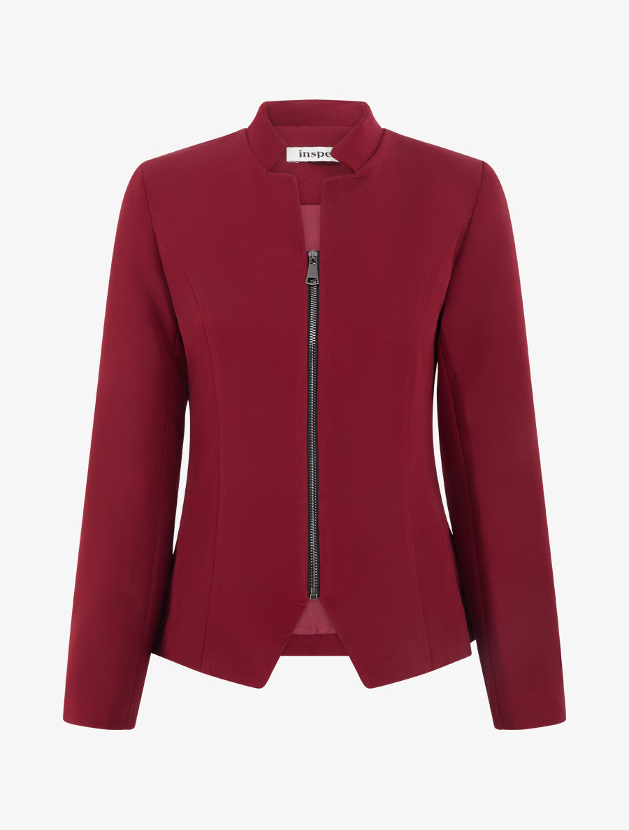 Veste cintrée à épaulettes et zip - Lie de vin - 1