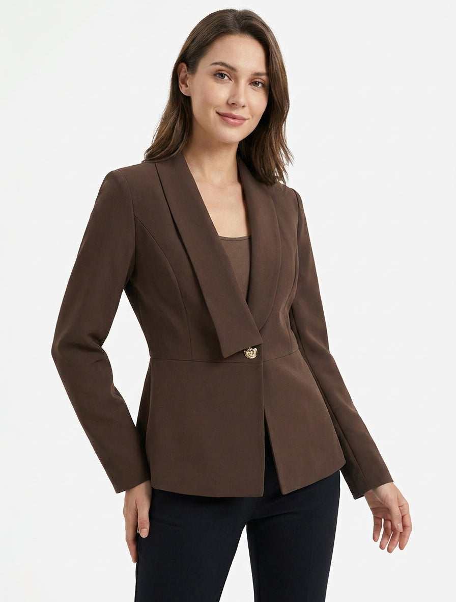 Blazer semplice con collo dritto stilizzato - Marrone