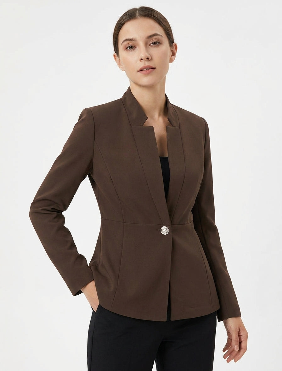 Blazer semplice con chiusura a bottoni - Marrone