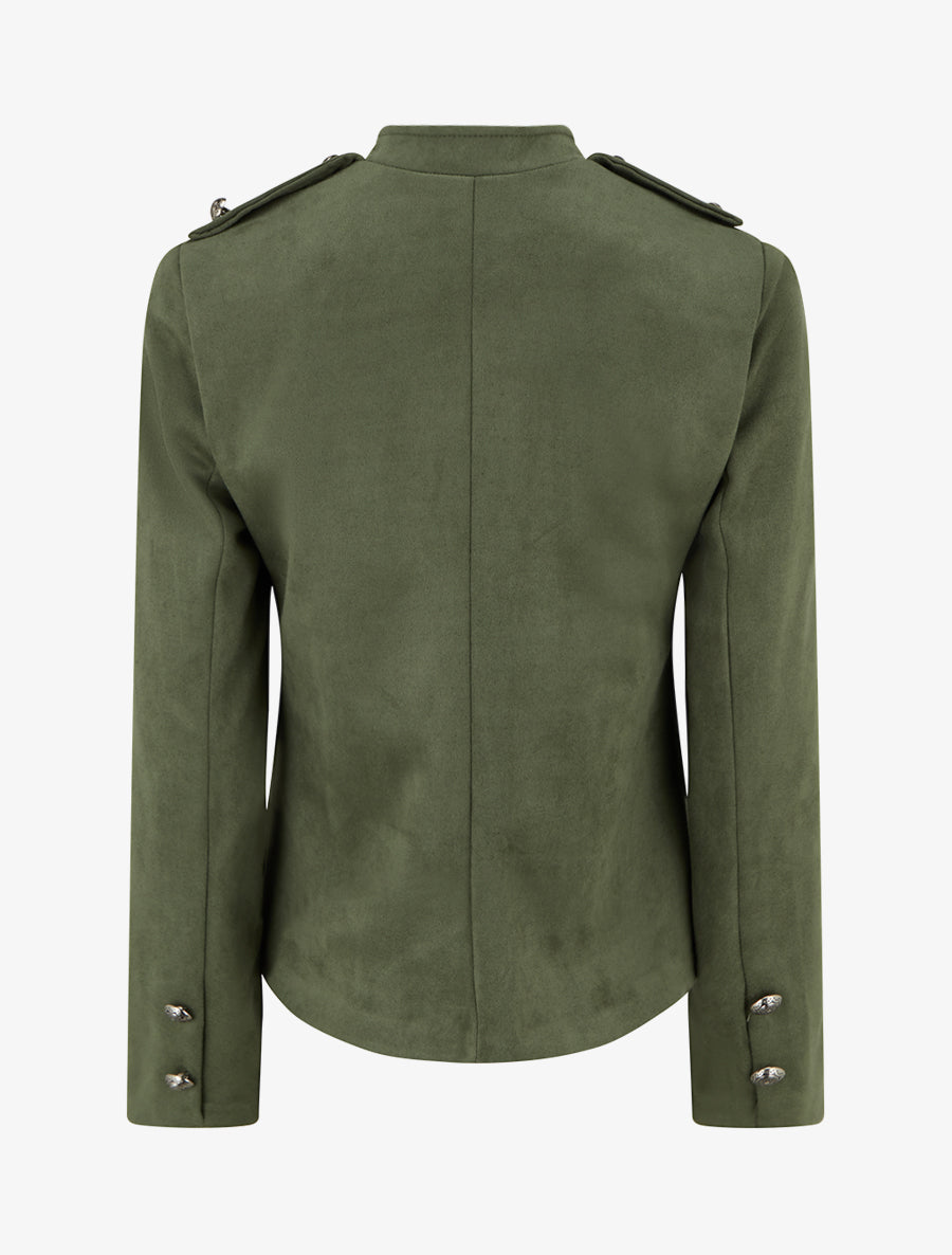 Veste en suédine boutonnée style officier - Kaki - 2
