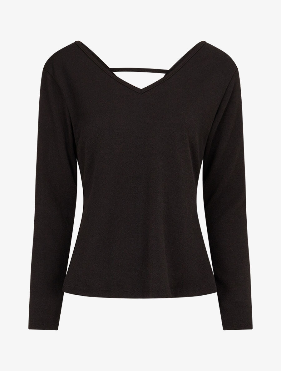 Pull fin à dos torsadé - Noir - 1