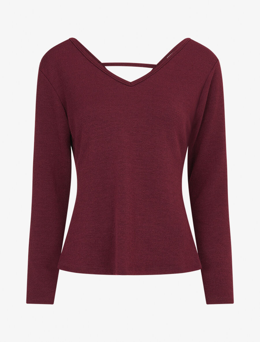 Pull fin à dos torsadé - Lie de vin - 1