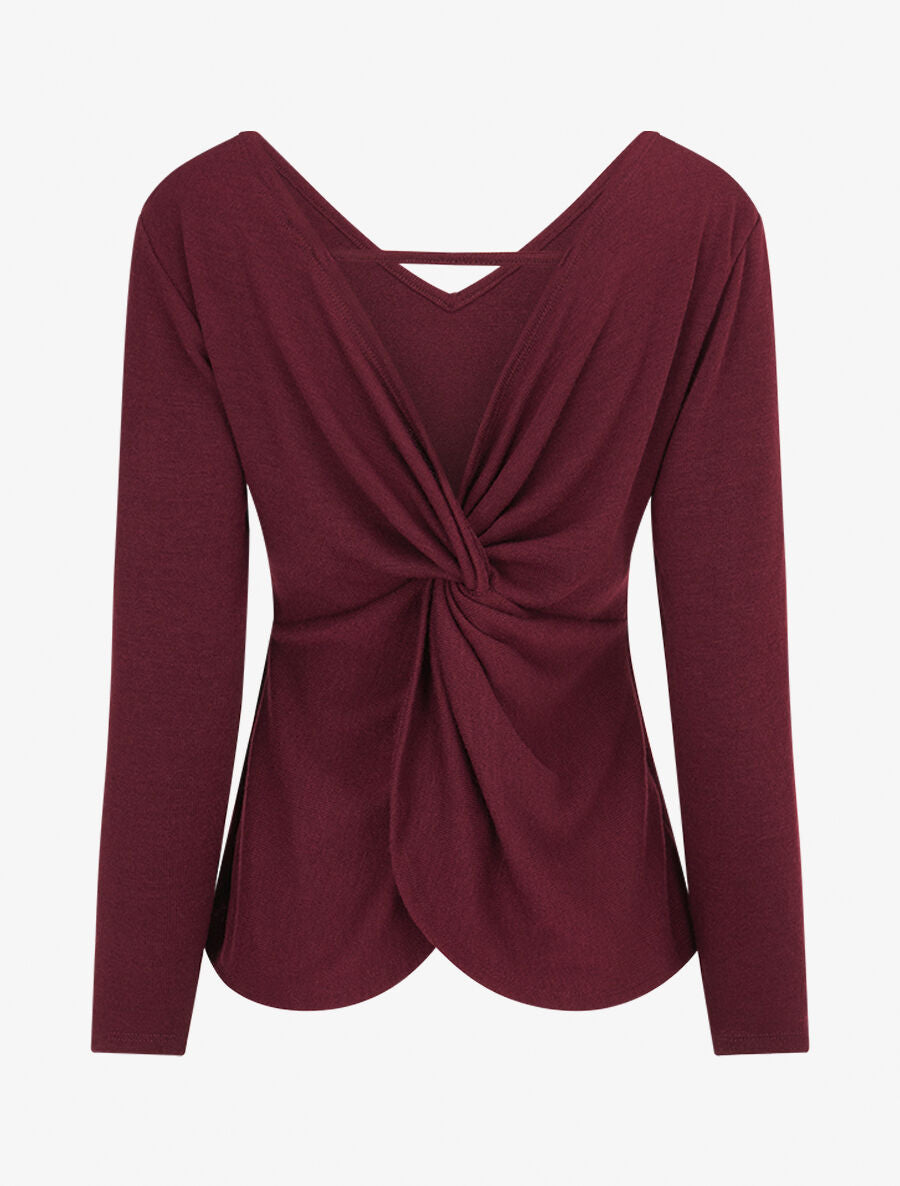 Pull fin à dos torsadé - Lie de vin - 2