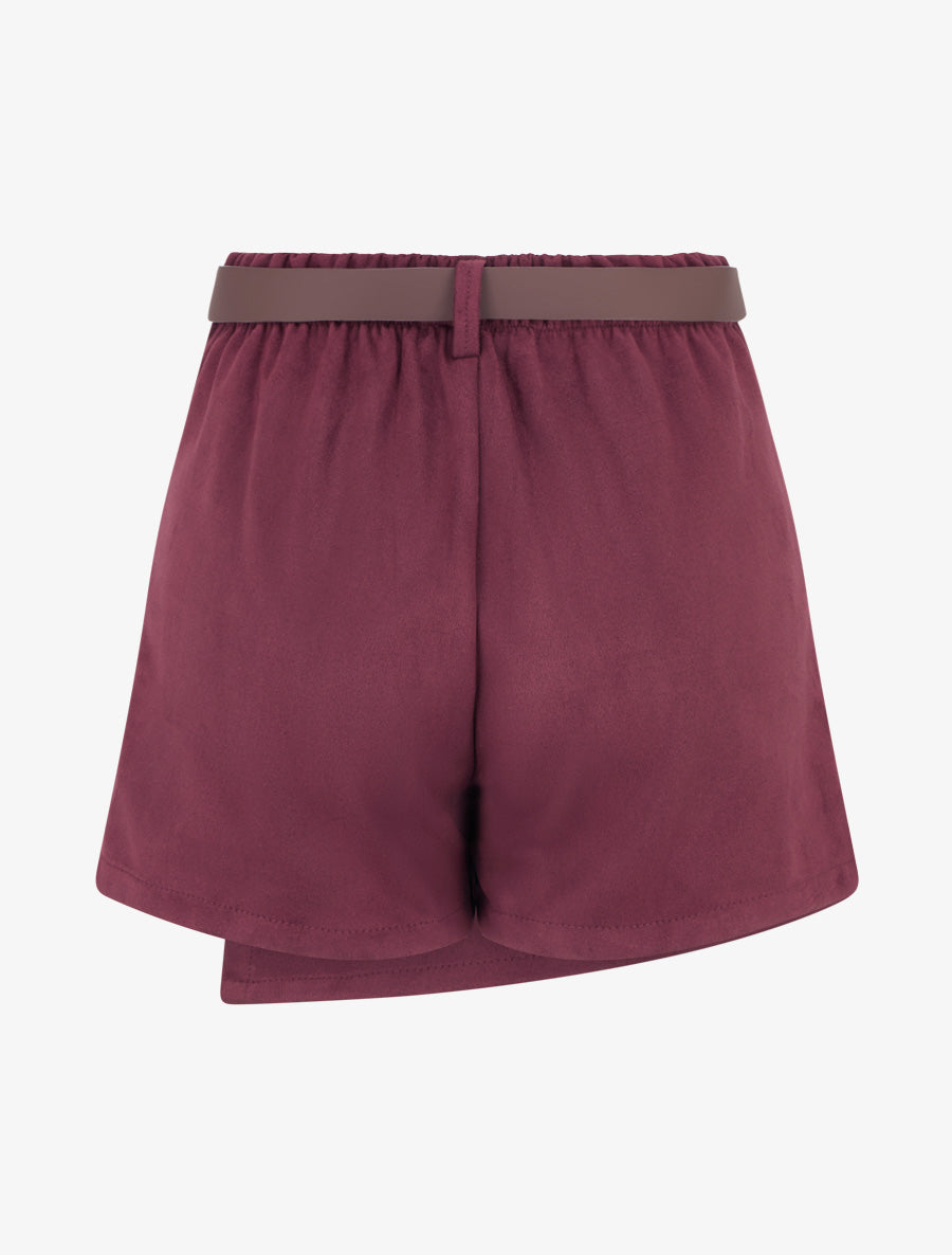 Jupe-short suédine à boutons décoratifs - Lie de vin - 2