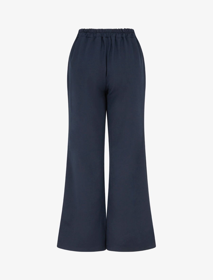 Pantalon taille haute coupe flare à boutons décoratifs dorés - Marine - 2