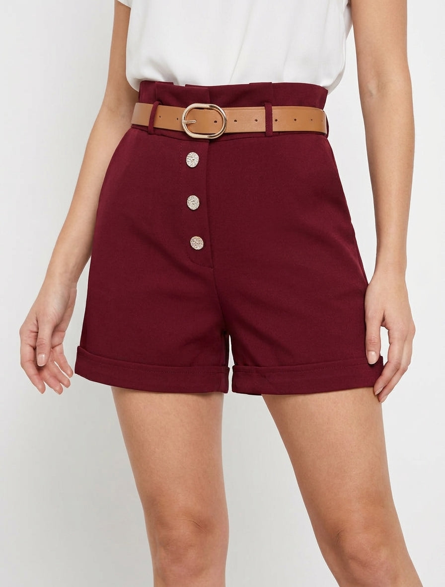 Short a sacchetto con bottoni decorativi - Bordeaux