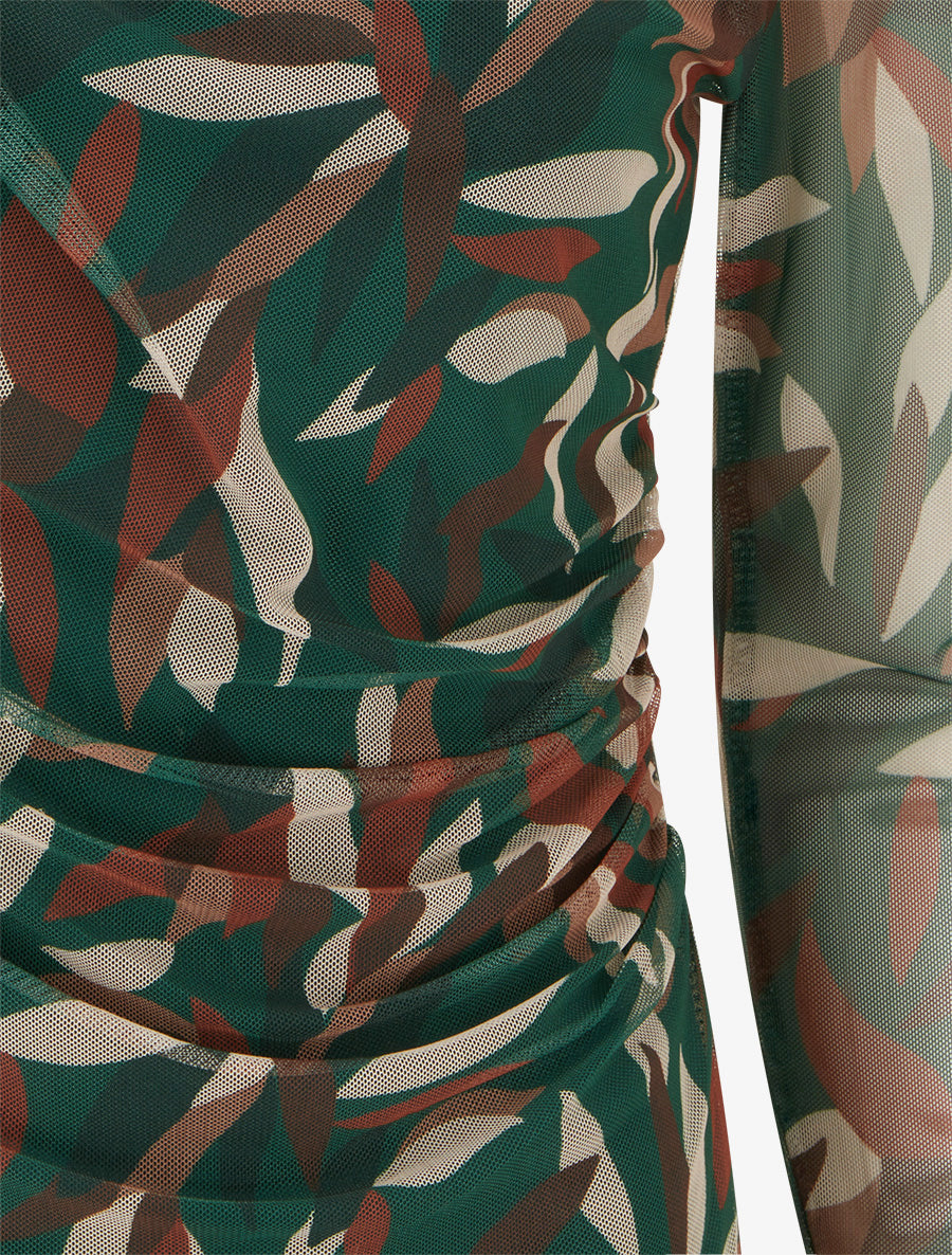 Top imprimé abstrait en tulle - Vert sapin - 3
