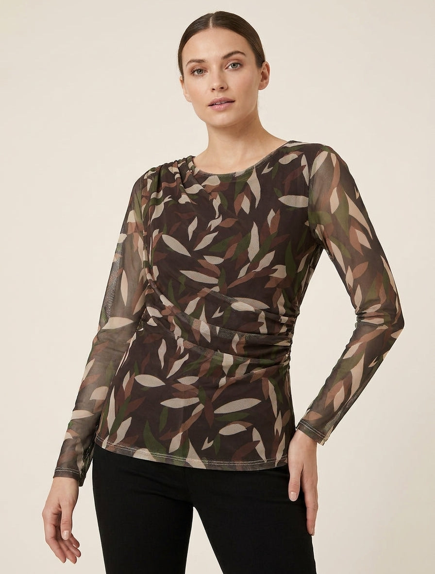 Top in tulle stampato astratto - Marrone