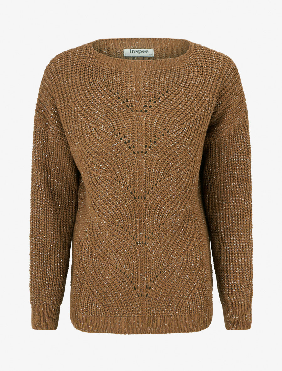 Pull droit en maille irisée à col bateau - Camel - 1