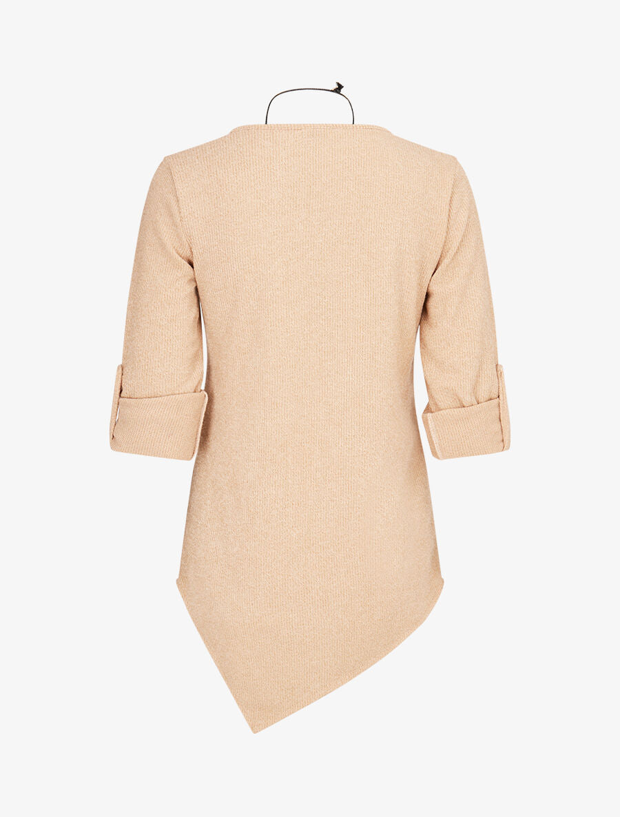 Pull long côtelé et asymétrique - Beige - 2