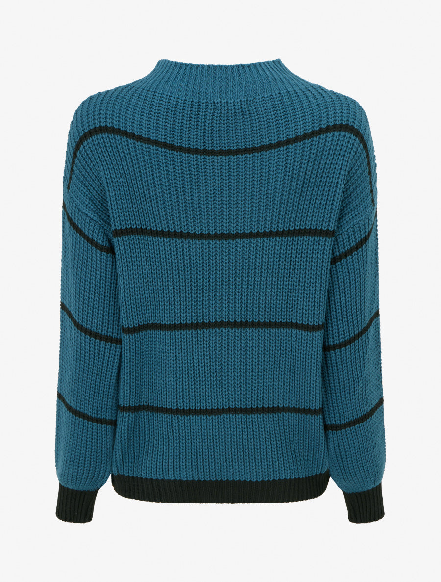 Pull droit à col montant et rayures - Bleu canard - 2