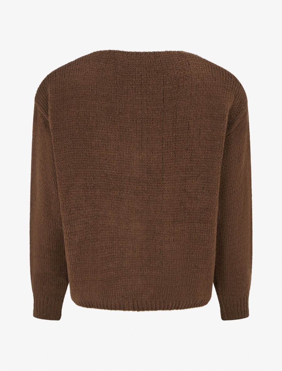 Gilet ample en maille épaisse à col V - Marron - 2