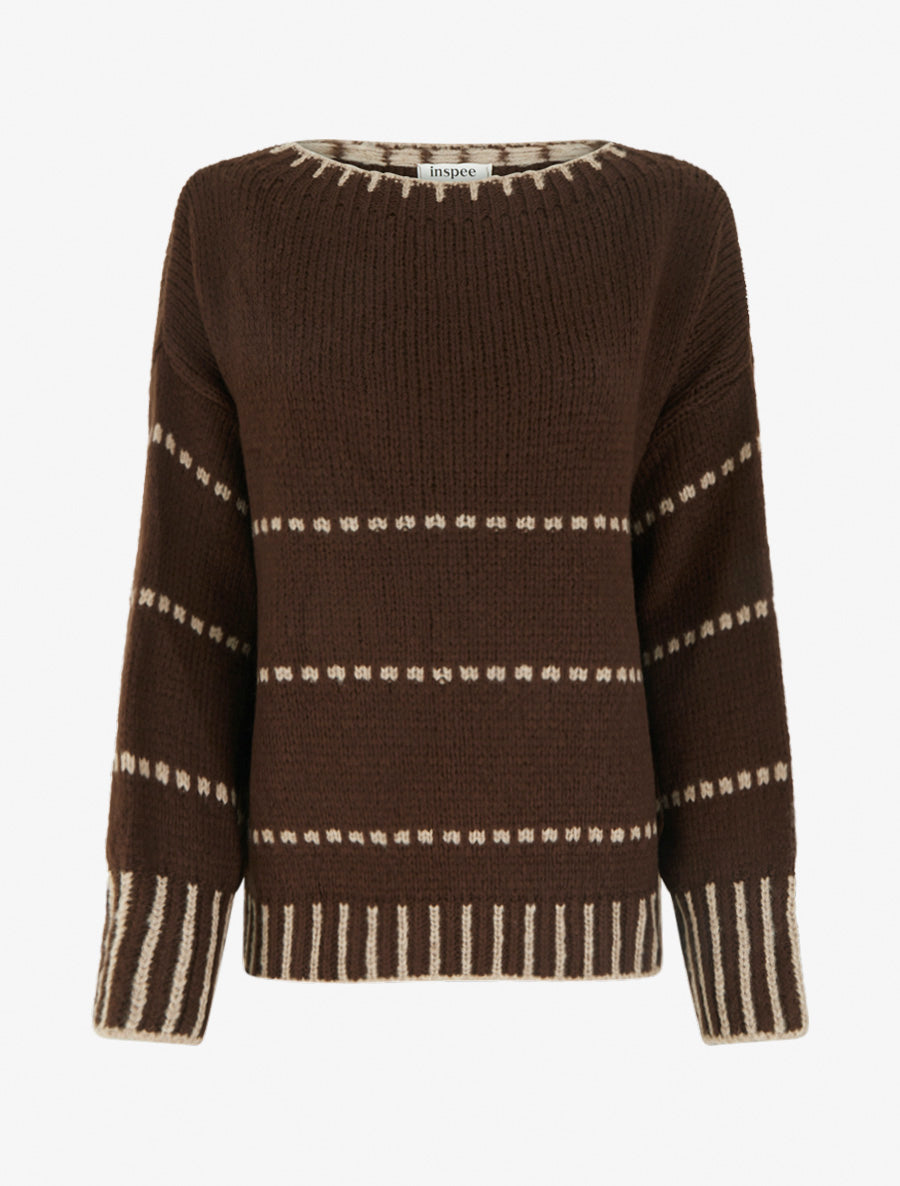 Pull coupe carrée à rayures style pointillé - Marron - 1