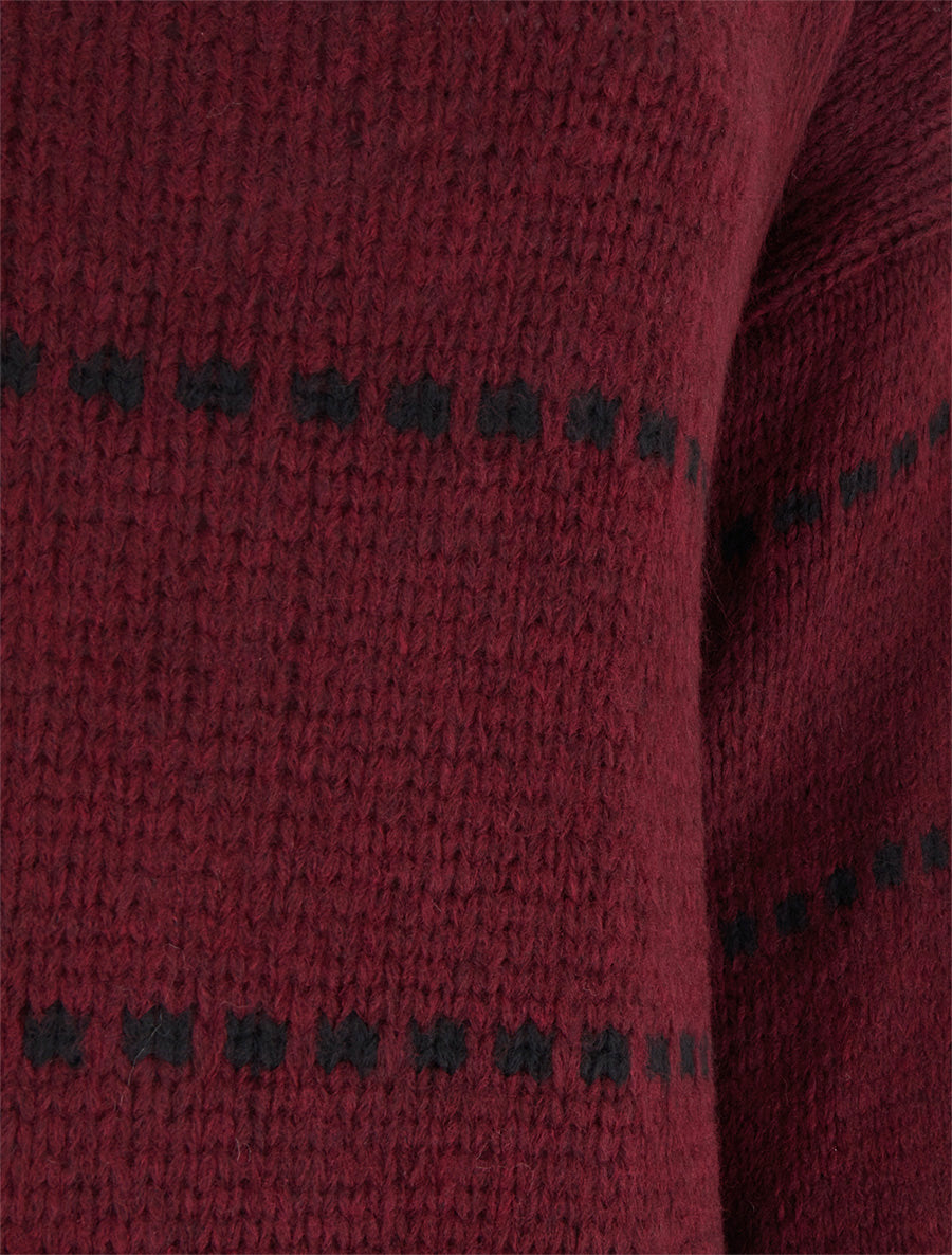 Pull coupe carrée à rayures style pointillé - Lie de vin - 3